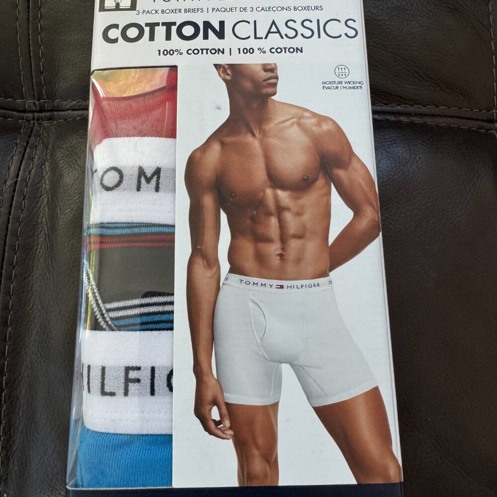 TOMMY HILFIGER Men's 100% Cotton Classics 3 Pack Boxer Briefs NEW with TAGS
